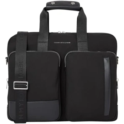 Image of Tommy Hilfiger Men&#039;s TH BUSINESS NYLON COMPUTER BAG AM0AM13191, Black (Black), OS, One Size