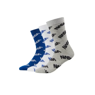 Image of Mister Tee NASA Allover Socks 3 Packs Socks, Men&#039;s, Size: 12 14, Blue/grey/white