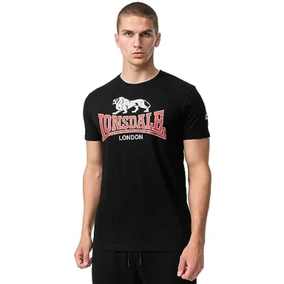 Image of Lonsdale Normale Passform Cromane Print Tshirt, Men&#039;s, Size: XL, Black red grey