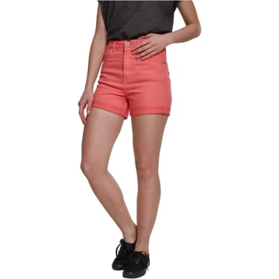 Image of Urban Classics Ladies Highwaist Stretch Denim shorts, Women&#039;s, Size: 27, Coral