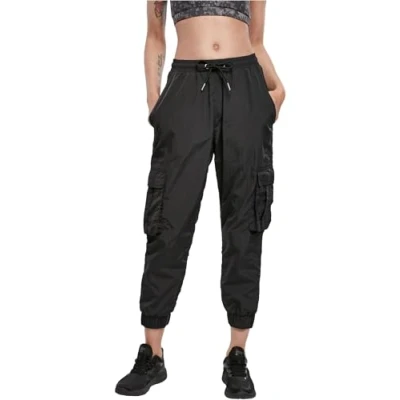 Image of Urban Classics Ladies HIGH Waist Crinkle Nylon Cargo Pants Tracksuit bottoms, Women&#039;s, Size: 5XL, Black