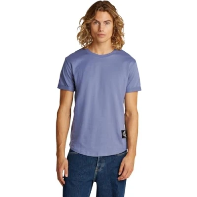Image of Calvin Klein Jeans Badge TURN UP Sleeve Basic Tshirt, Men&#039;s, Size: XXS, Grisaille