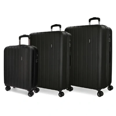 Image of Wood Luggage Set, Black, 75 cm, Set 3 suitcases