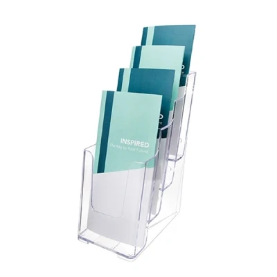 Image of Deflecto Countertop 4 Tier Pocket 1/3 A4 (DL Size) Portrait Multi Literature Holder Magazine File Leaflet Wall Mounting