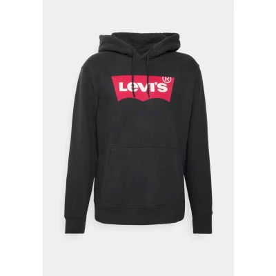 Image of Levi&#039;s Men&#039;s Standard Graphic Sweatshirt Hoodie, Housemark Two Color Jet Black, XS, Mini Sportswear Dress Blues, M