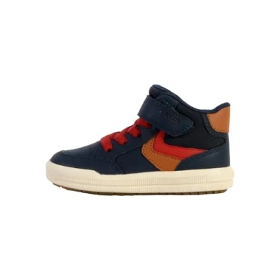 Image of Geox Arzach BOY Hightop trainers for kids, Size: 8.5K, Navy/cognac Imitation leather/ textile