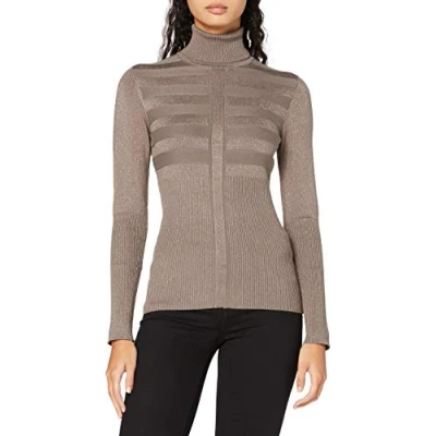 Image of Morgan Women&#039;s Pull Manche Longue Col Roulé Lurex Mentosa Sweater, Taupe, L