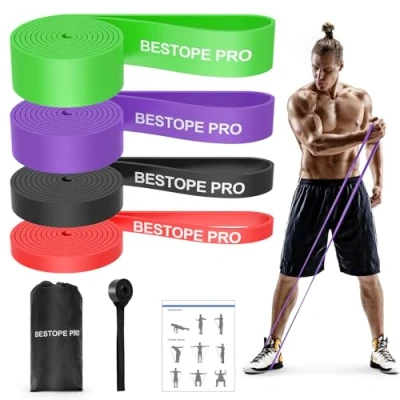 Image of Resistance Band Pull Up Assist Set 4 Thick and Heavy Different Workout Exercise with Door Anchor, Stretch Training Fitness for Unisex, Ideal Home, Yoga, Powerlifting
