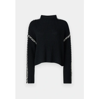 Image of VERO MODA Women&#039;s Vmnewcream Ls Funnelneck Pullover Boo Knitted Sweater, Black/Detail:w. Birch, L