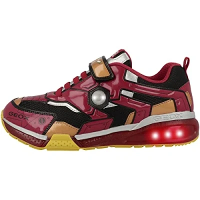 Image of Geox Marvel Avengers IRON MAN Bayonyc BOY Lights Trainers for kids, Size: 2.5, Black/red Synthetics/textile