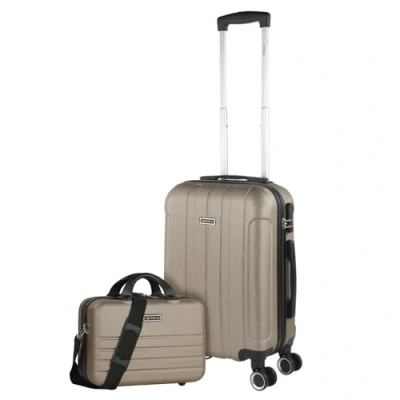 Image of ITACA Set of 3 Rigid Travel Cases 4 Wheels Trolley 55/64 cm + Beauty case ABS. Resistant and Light. Handle Padlock Handles. Small Medium Large Cabin. 771115B, Champagne, 55 63