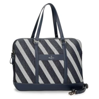 Image of Pepe Jeans Celine Laptop Bag 15.6&quot; Blue 41x30x14cm Polyester with Faux Leather Details by Joumma Bags, Blue, Bag,