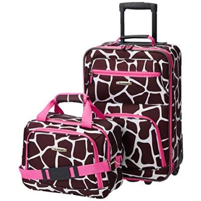 Image of Rockland Fashion Softside Upright Luggage Set, Pink Giraffe, One Size, Set