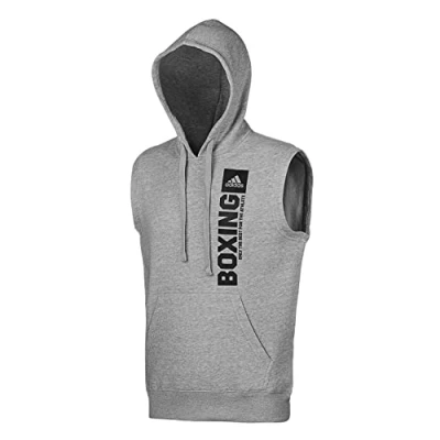 Image of adidas Performance Community Vertical Hoody Sleeveless Boxing Hoodie, Men&#039;s, Size: Small, Grey/black