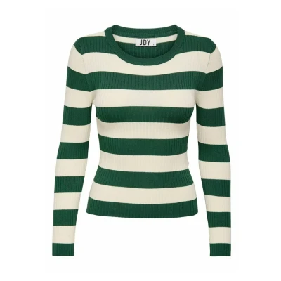 Image of JDY Women&#039;s Plum L/S O Neck KNT Noos Jumper Knitted, Trekking Green/Stripes:w Eggnog Stripes, XS