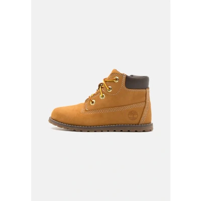 Image of Timberland Pokey PINE MID LACE UP WITH ZIP BOOT Unisex Laceup ankle boots for kids, Size: 5, Wheat Leather