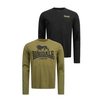 Image of Lonsdale Normale Passform Doppelpack Ayrshire Long sleeved top, Men&#039;s, Size: Large, Black olive