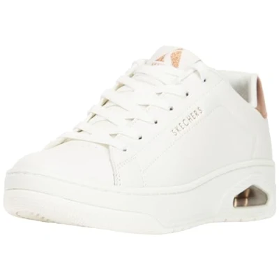 Image of Skechers Sport UNO Court Trainers, Women&#039;s, Size: 3, White/rose gold Leather