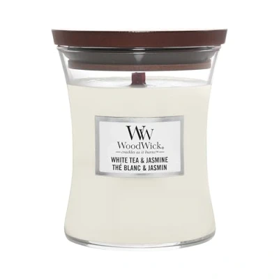 Image of WoodWick Scented Candle Medium White Tea &amp; Jasmine 11 cm / ø 10
