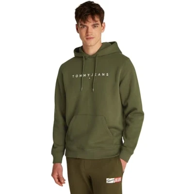Image of Tommy Jeans Men’s Linear Logo Hoodie, Green (Fatigue Green), XXL, XXL