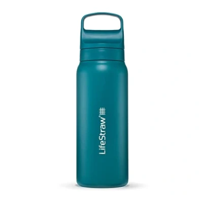 Image of LifeStraw Go Series — Insulated Stainless Steel Water Filter Bottle for Travel and Everyday Use Removes Bacteria, Parasites Microplastics, Improves Taste, 24oz Laguna Teal