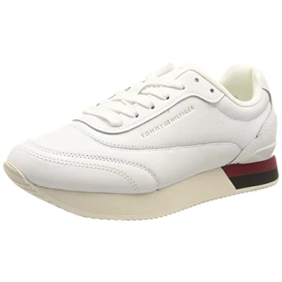 Image of Tommy Hilfiger Women&#039;s Lux Leather Sneaker Runner, White, 6 UK