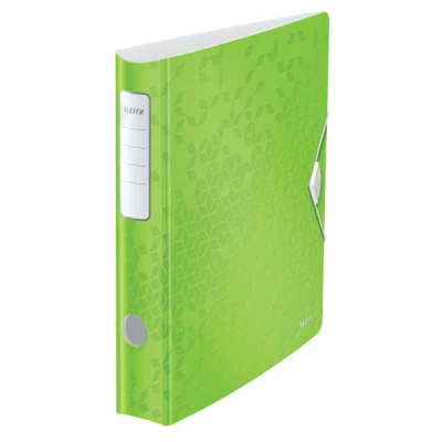Image of Leitz 11070054 A4 Lever Arch File Active, Curved Spine 65 mm Width, Elastic Fastening, Light Polyfoam, WOW Range, Green