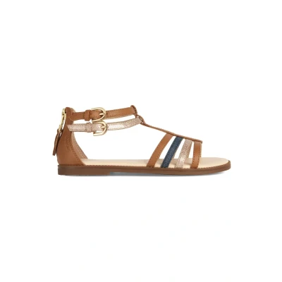Image of Geox JR Karly Sandals for kids, Size: 2.5, Cognac/avio Synthetics/textile