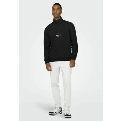 Image of Only &amp; Sons Men&#039;s Onscurated Reg Half Zip Sweat Sweatshirt, Black, S