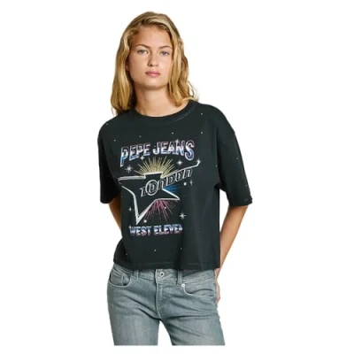 Image of Pepe Jeans Louise Print Tshirt, Women&#039;s, Size: XL, Black
