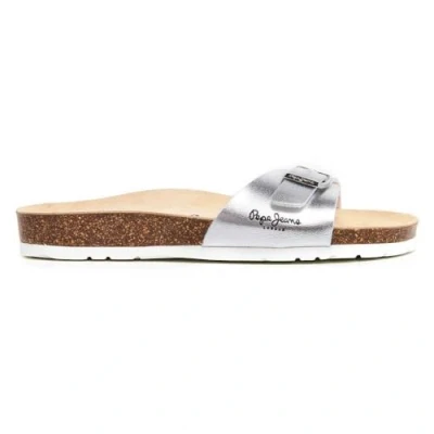 Image of Pepe Jeans OBAN Metal Slippers, Women&#039;s, Size: 4, Silver Leather