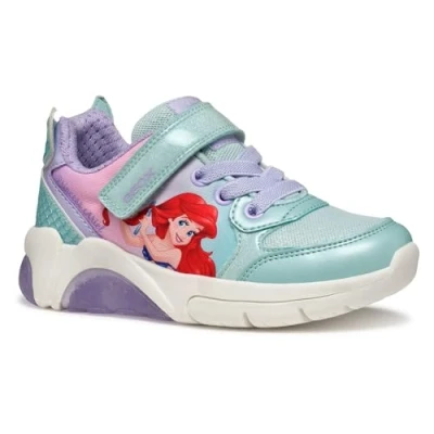 Image of Geox Light UP Disney Ariel Mermaid Fadinlight GIRL Trainers for kids, Size: 11K, Watersea/lilac Textile