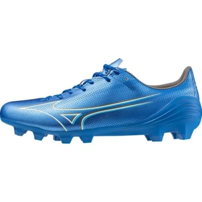 Image of Mizuno Alpha Select Moulded stud football boots, Men&#039;s, Size: 9, Laser blue/white/gold Synthetics