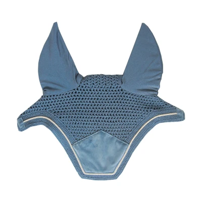Image of Kentucky Horsewear Fly Veil Wellington Velvet Light Blue Horse Hood Riding Equestrian