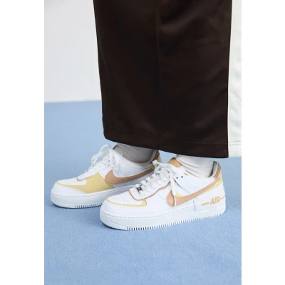 Image of Nike Sportswear AF1 Shadow Trainers, Women&#039;s, Size: 3.5, White/hemp/team gold/metalic silver leather and imitation