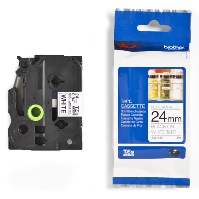 Image of Brother TZe N251 Labelling Tape Cassette, Black on White, 24mm (W) x 8M (L), Non Laminated, Genuine Supplies, Packaging May Vary