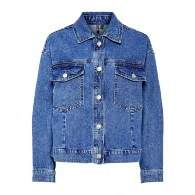 Image of Pieces Pcelma Jacket denim jacket, Women&#039;s, Size: XS, Medium blue