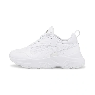 Image of Puma Cassia Trainers, Women&#039;s, Size: 8, White/team gold Imitation leather/ textile