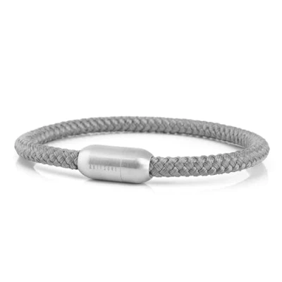 Image of Akitsune Silva Nylon Bracelet 5mm Diameter Link Bangle Trinket Women Stainless Steel Magnetic Closure Black, One Size, Leather Silver