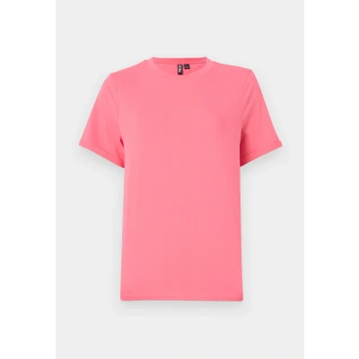 Image of Pieces Pcria FOLD UP Solid TEE Basic Tshirt, Women&#039;s, Size: XS, Pink lemonade