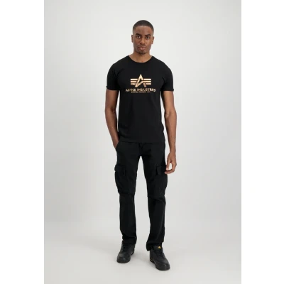 Image of Alpha Industries FOIL Print Tshirt, Men&#039;s, Size: Small, Black gold