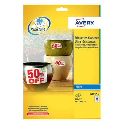 Image of Avery Heavy Duty Labels Inkjet 24 per Sheet 63.5x33.9mm White Ref J4773 10 [240 Labels]