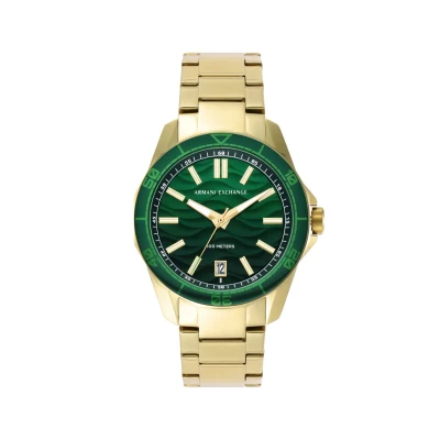 Image of Armani Exchange Quartz HAND DATE 44MM Watch, Men&#039;s, Size: One Size, Stainless steel gold