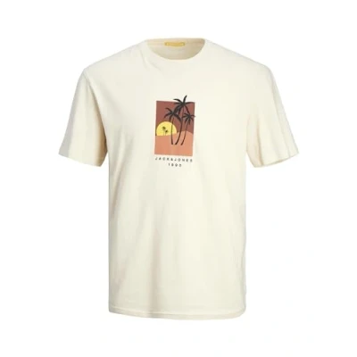 Image of Jack &amp; Jones Rundhals Print Tshirt, Men&#039;s, Size: Medium, Buttercream