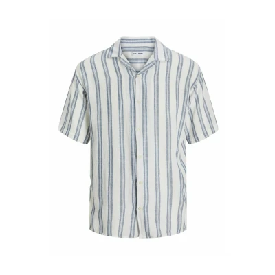 Image of Jack &amp; Jones Jjeenzo Stripe Resort Shirt, Men&#039;s, Size: Small, White