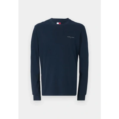 Image of Tommy Jeans TJM SLIM Chest Linear TEE Long sleeved top, Men&#039;s, Size: 34, Dark night navy