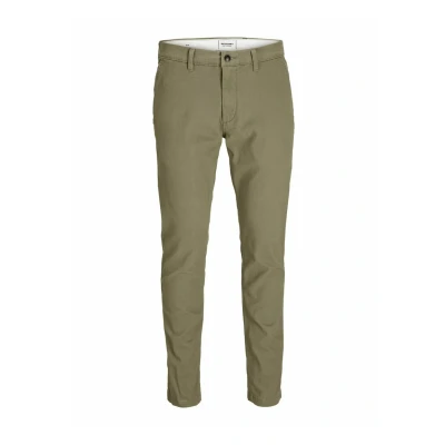 Image of JACK &amp; JONES Men&#039;s Slim Fit Chino Trousers Classic Style Authentic Look Tapered Leg Pants, Sizes 27 Waist to 38 Waist, Dusty Olive, 27W / 32L