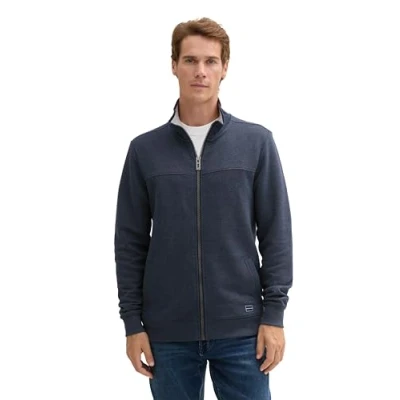 Image of TOM TAILOR Men&#039;s Sweat jacket with stand up collar, 19024 Sky Captain Blue White Melange, S