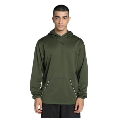 Image of Puma FIT Taped LITE Hoodie Hoodie, Men&#039;s, Size: Small, Dark olive