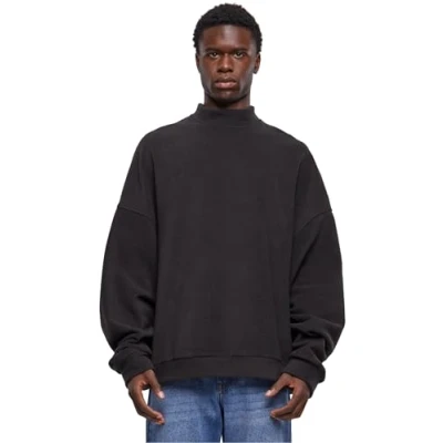 Image of Urban Classics Men&#039;s Oversized Polar Fleece Crew Sweatshirt, Black, XL